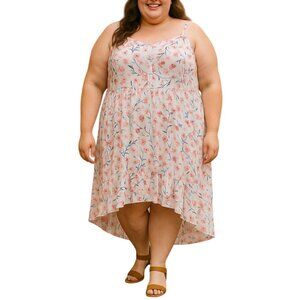 Torrid Floral High-Low Hem Plus Size 4 (4X) Dress Buttons Detail Smocked Back
